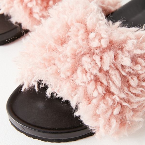 Faux Shearling Fur Pool Slides Sandals Slip On - Picture 5 of 6